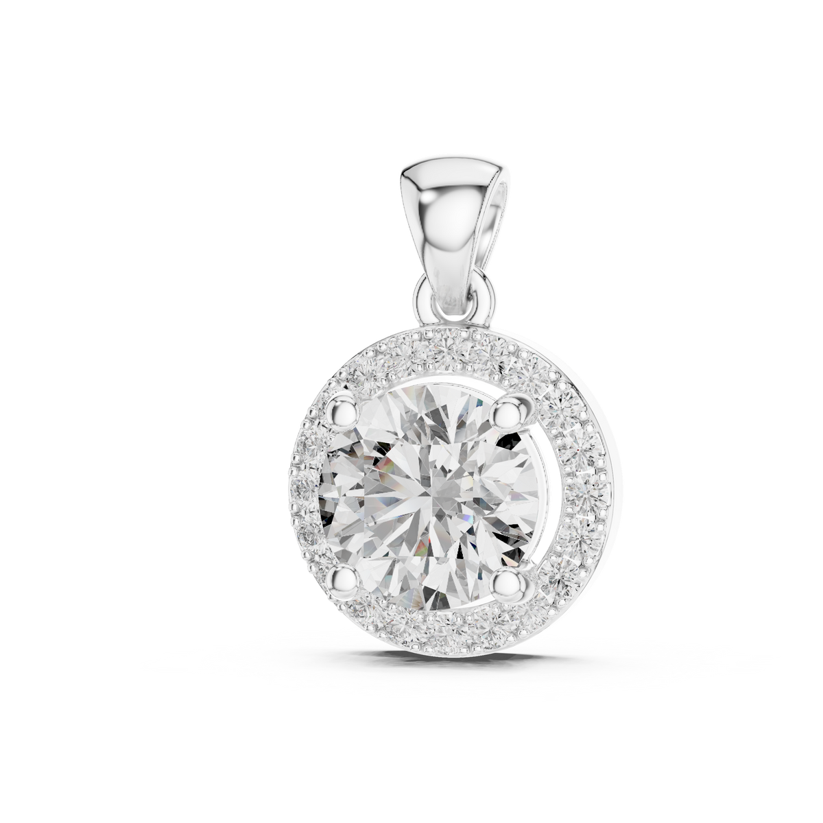 Classic Round Halo Diamond Pendant Necklace