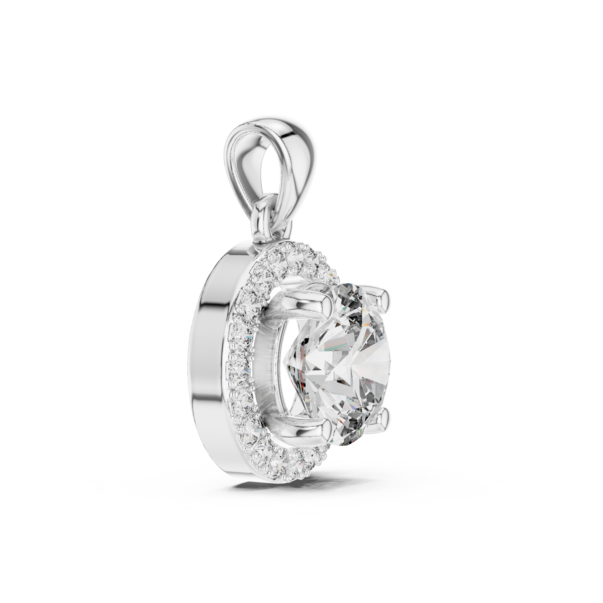 Classic Round Halo Diamond Pendant Necklace