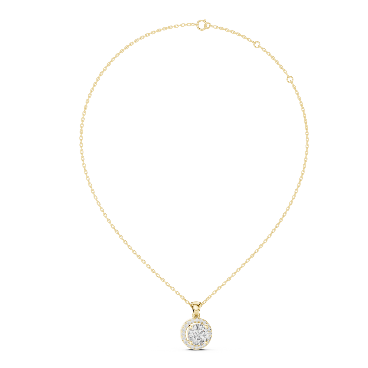 Classic Round Halo Diamond Pendant Necklace