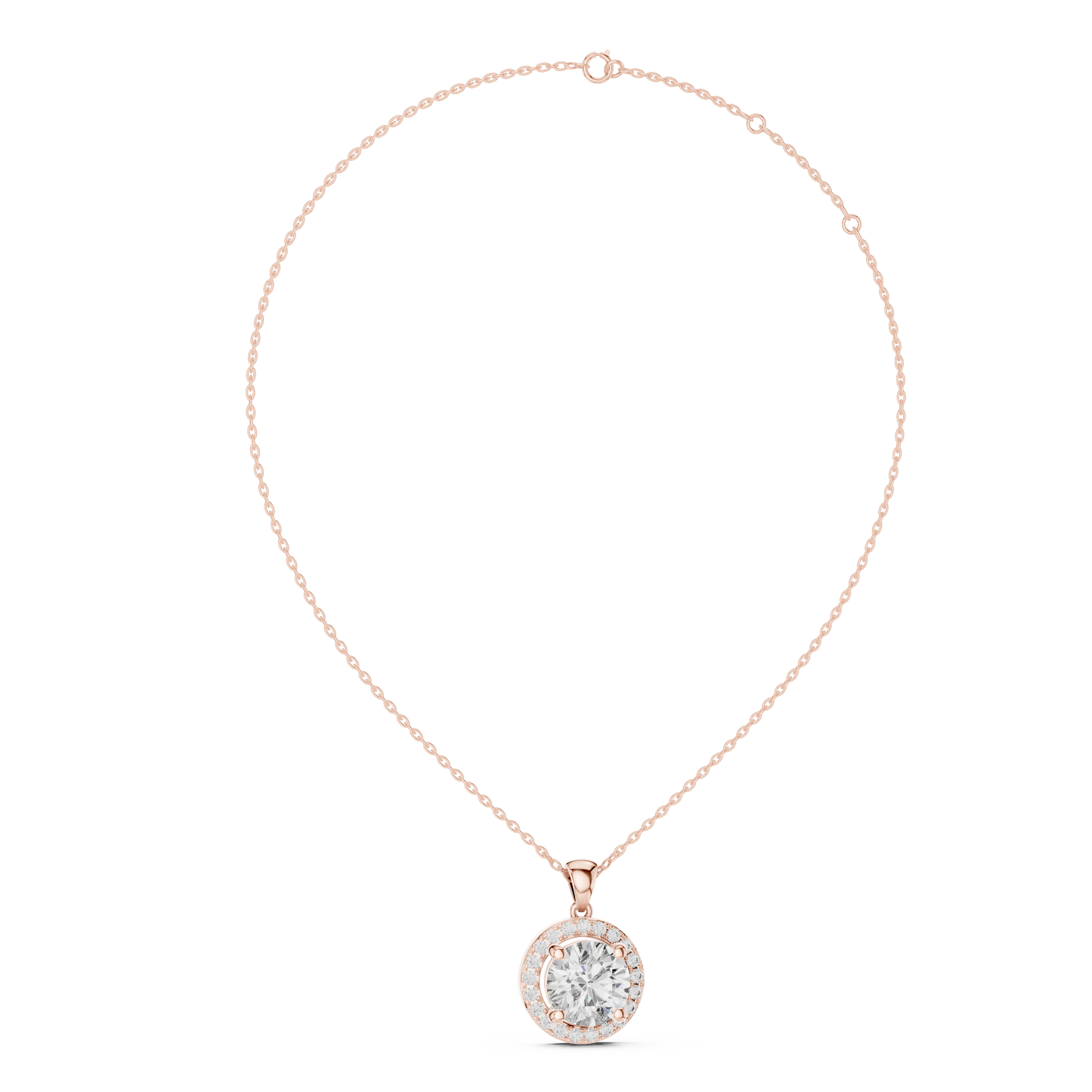 Classic Round Double Halo Diamond Pendant Necklace