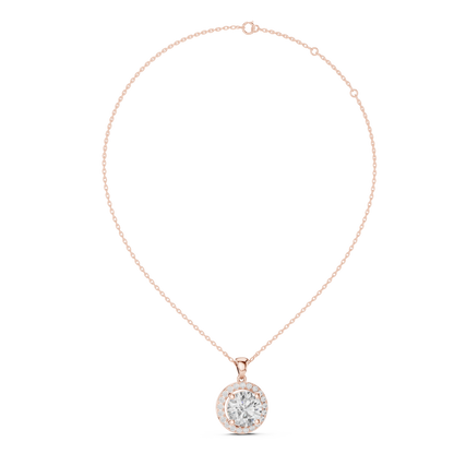 Classic Round Double Halo Diamond Pendant Necklace