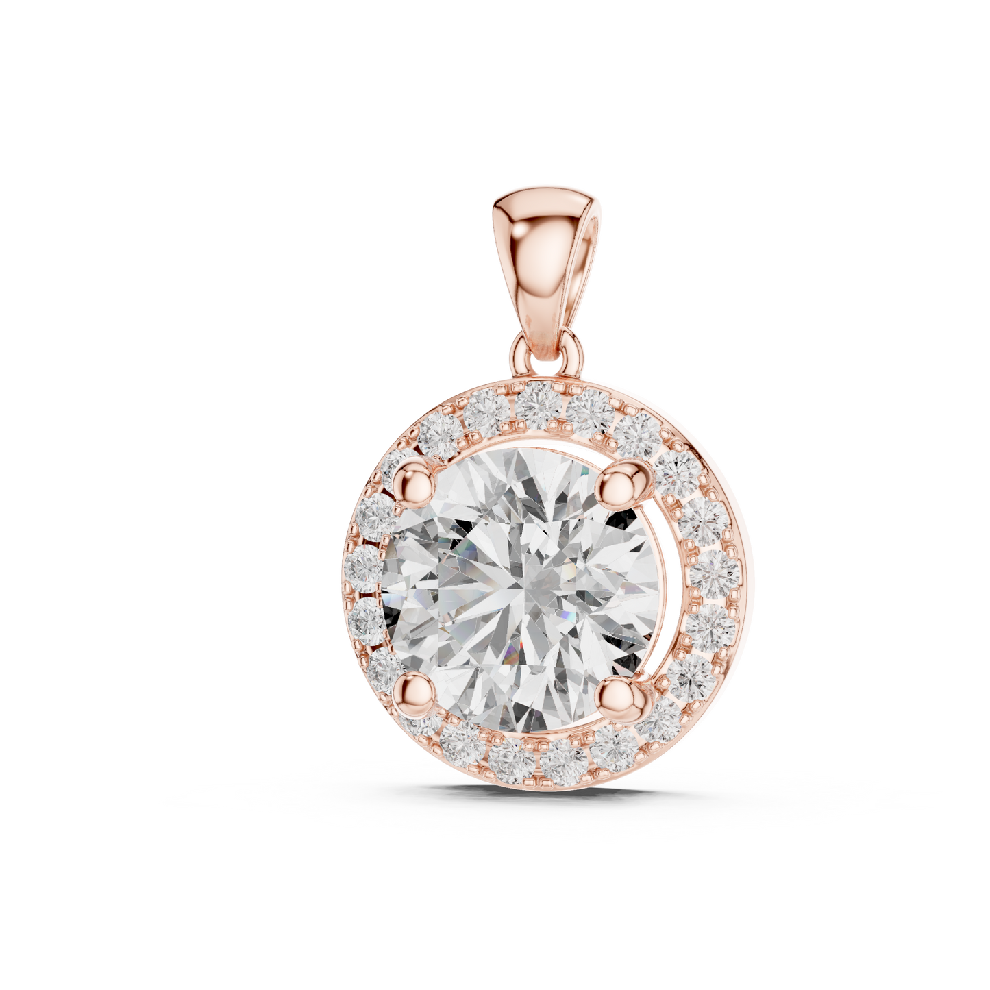 Classic Round Double Halo Diamond Pendant Necklace