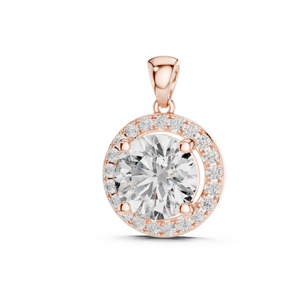 Classic Round Double Halo Diamond Pendant Necklace