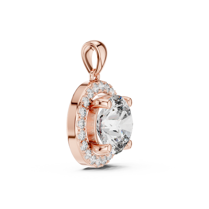 Classic Round Double Halo Diamond Pendant Necklace