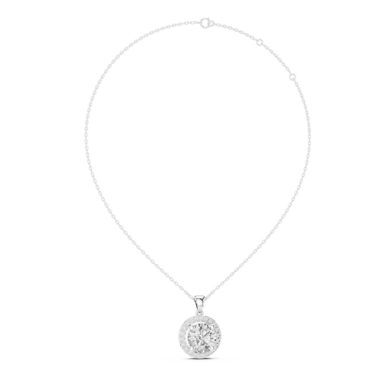 Classic Round Double Halo Diamond Pendant Necklace