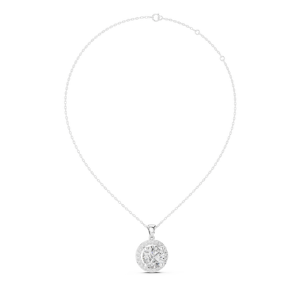 Classic Round Double Halo Diamond Pendant Necklace