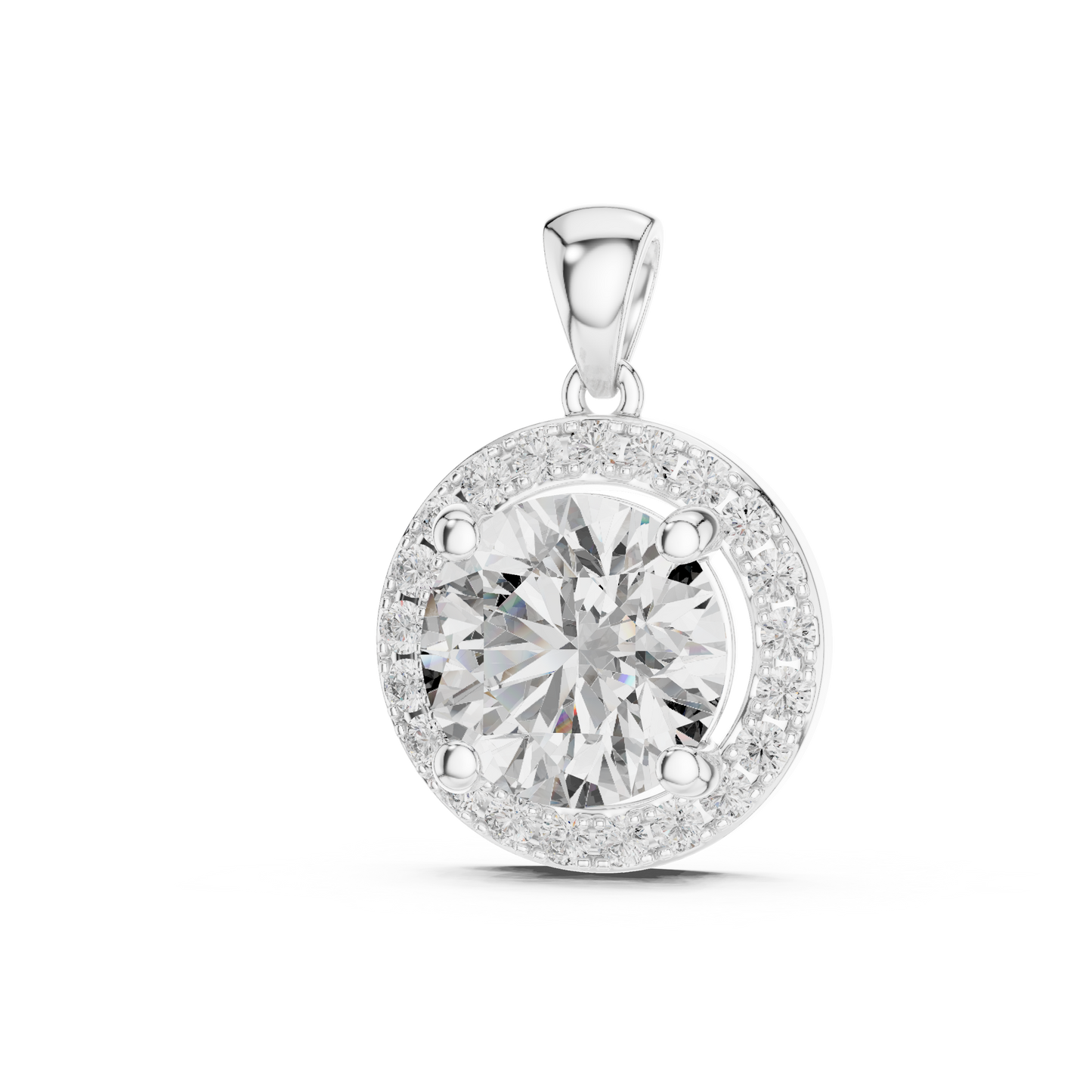Classic Round Double Halo Diamond Pendant Necklace