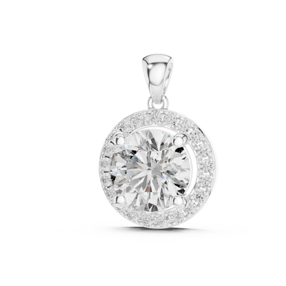Classic Round Double Halo Diamond Pendant Necklace