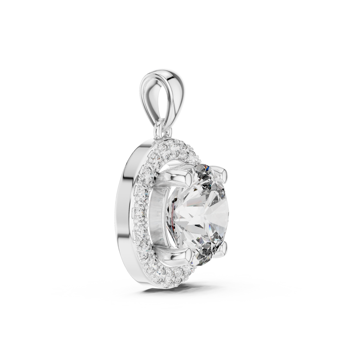 Classic Round Double Halo Diamond Pendant Necklace