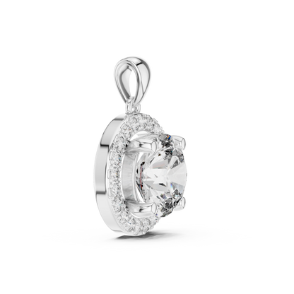 Classic Round Double Halo Diamond Pendant Necklace