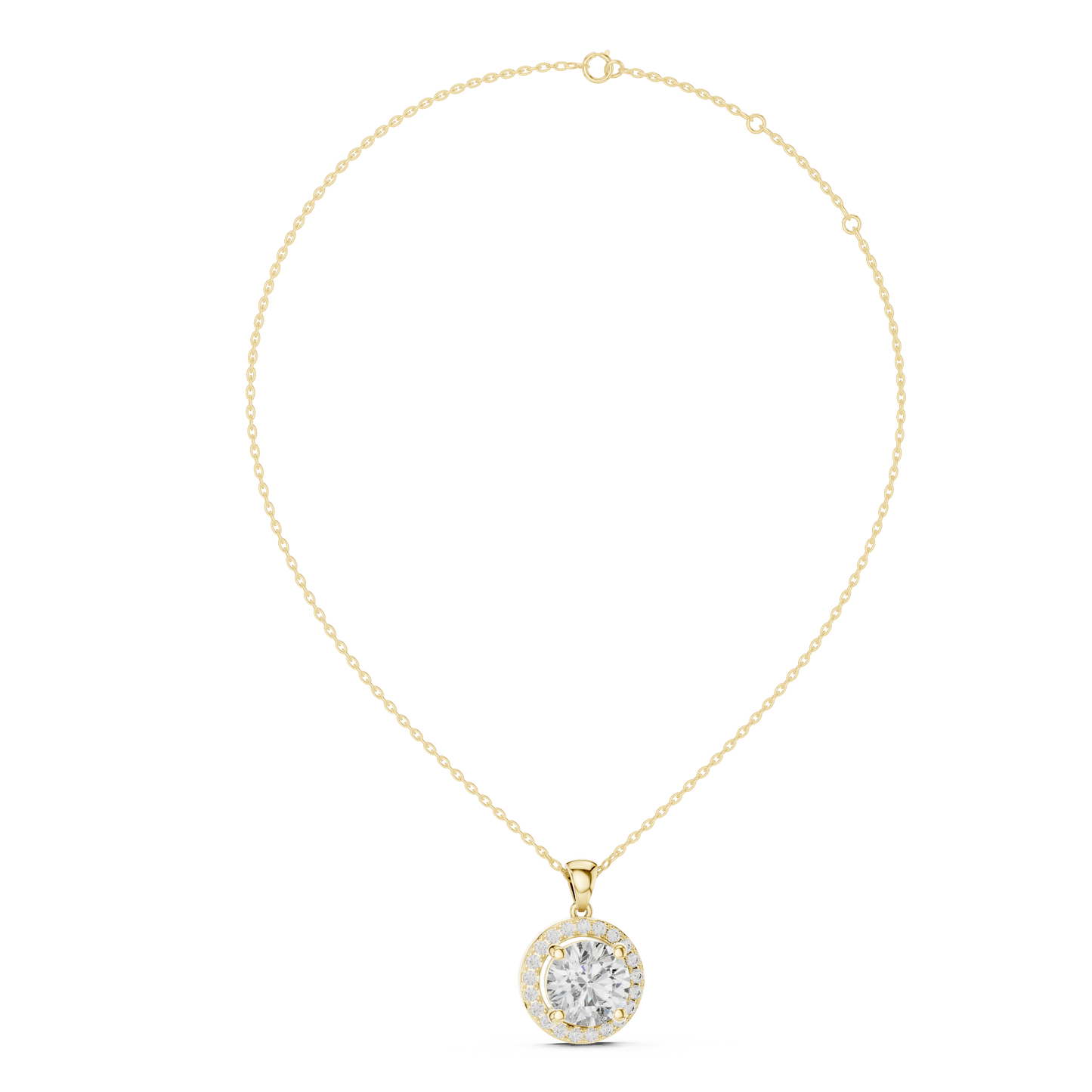 Classic Round Double Halo Diamond Pendant Necklace