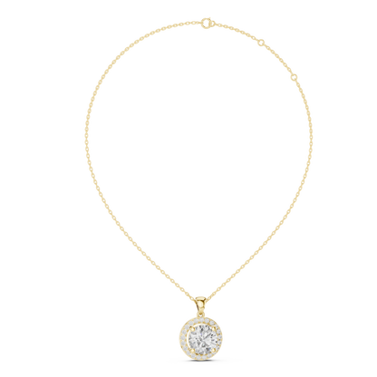 Classic Round Double Halo Diamond Pendant Necklace