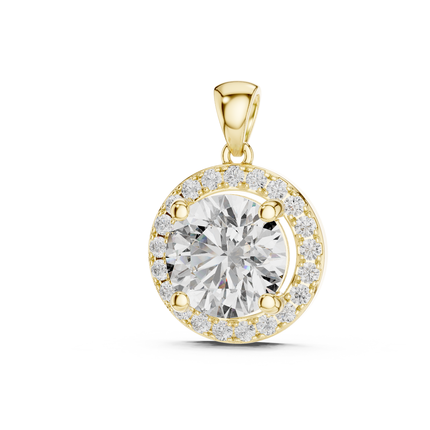 Classic Round Double Halo Diamond Pendant Necklace