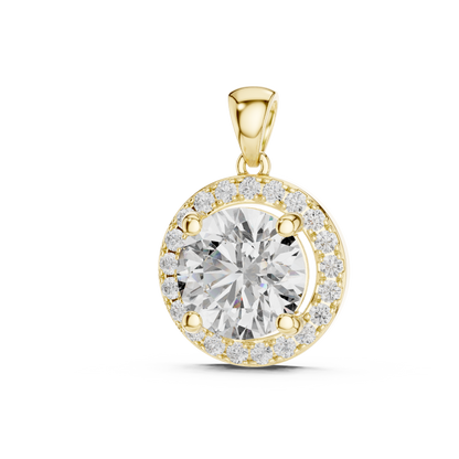 Classic Round Double Halo Diamond Pendant Necklace