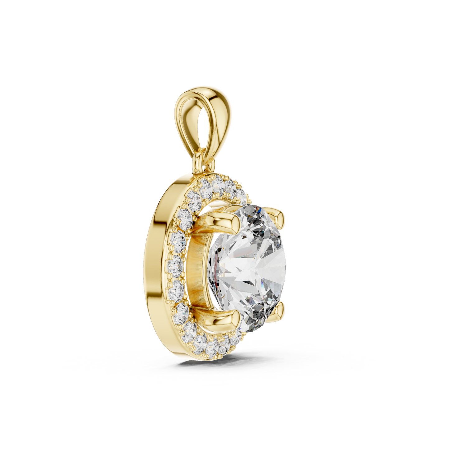 Classic Round Double Halo Diamond Pendant Necklace