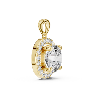 Classic Round Double Halo Diamond Pendant Necklace