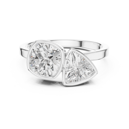 Trillion and Cushion Two-Stone Diamond Ring