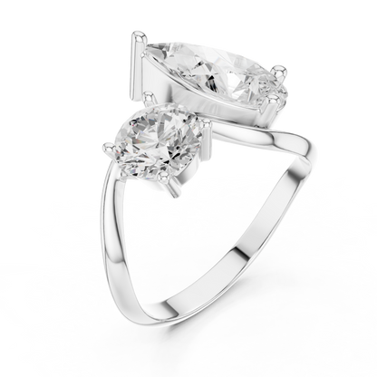 Round and Pear Two-Stone Diamond Ring