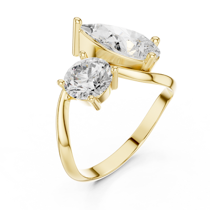 Round and Pear Two-Stone Diamond Ring