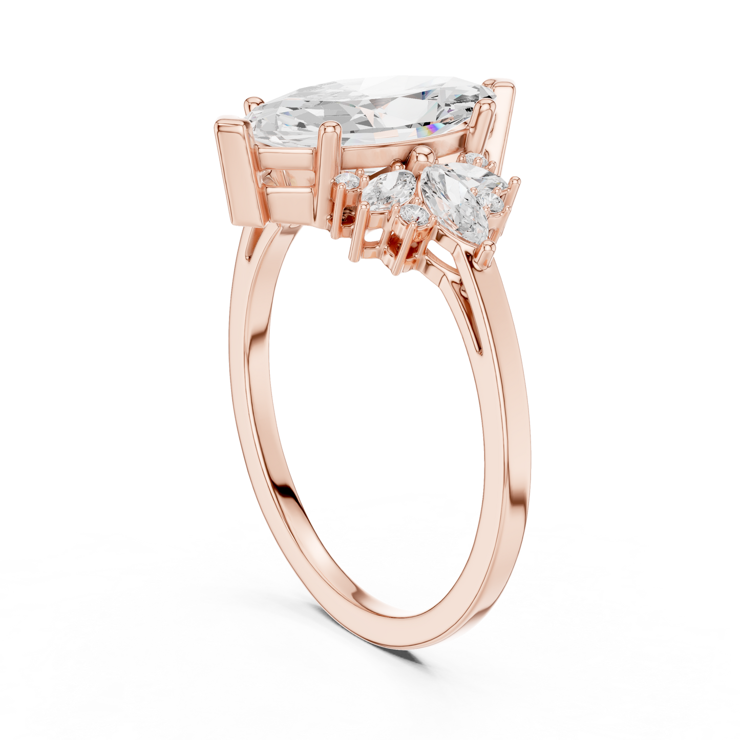 Marquise Diamond Ring with Marquise and Round Diamond Accents