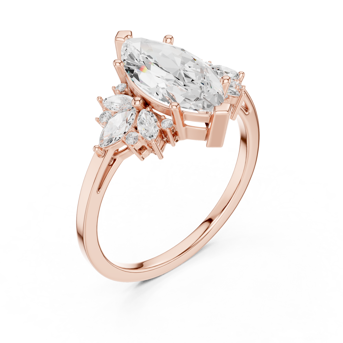 Marquise Diamond Ring with Marquise and Round Diamond Accents