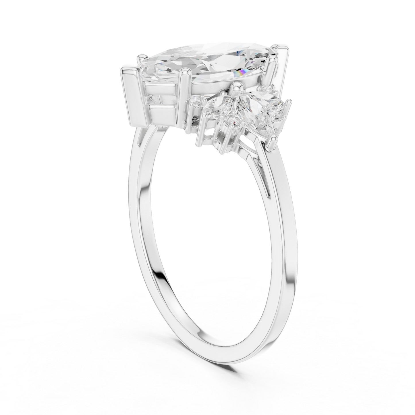 Marquise Diamond Ring with Marquise and Round Diamond Accents