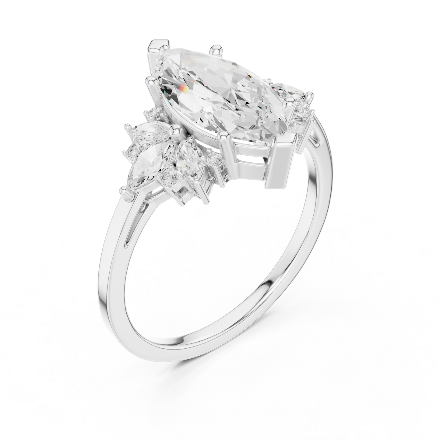 Marquise Diamond Ring with Marquise and Round Diamond Accents