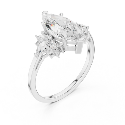 Marquise Diamond Ring with Marquise and Round Diamond Accents
