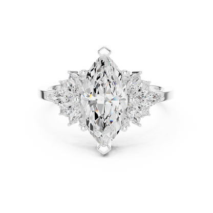 Marquise Diamond Ring with Marquise and Round Diamond Accents
