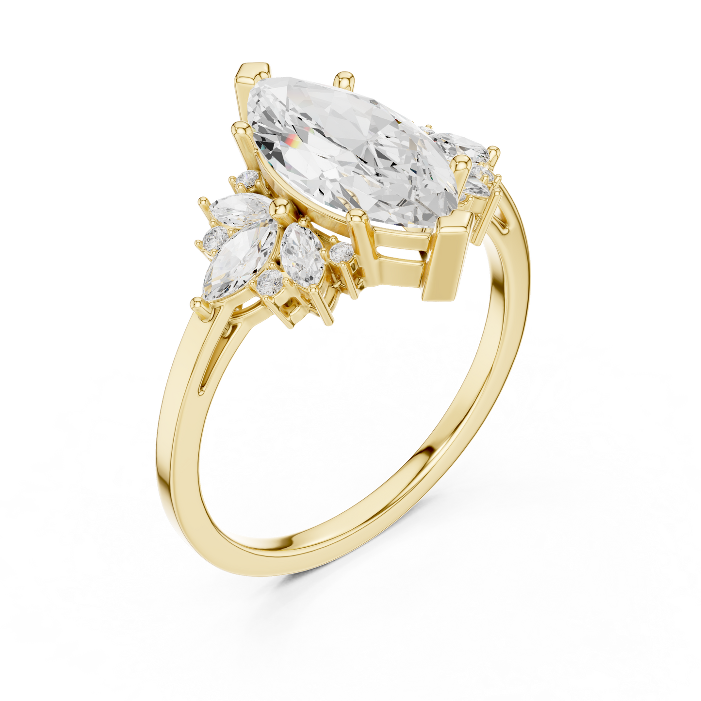 Marquise Diamond Ring with Marquise and Round Diamond Accents