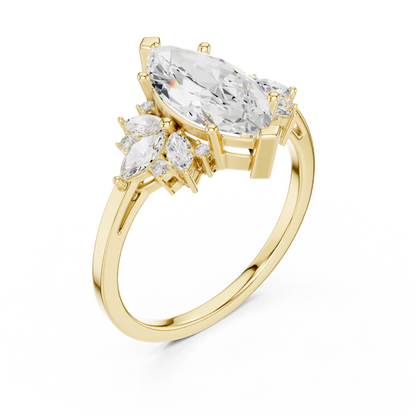 Marquise Diamond Ring with Marquise and Round Diamond Accents